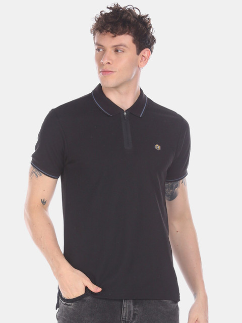 

RUF & TUF Men Black Solid Polo Collar T-shirt