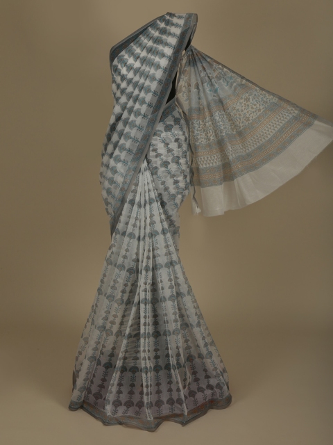 Pothys White Printed Supernet Saree