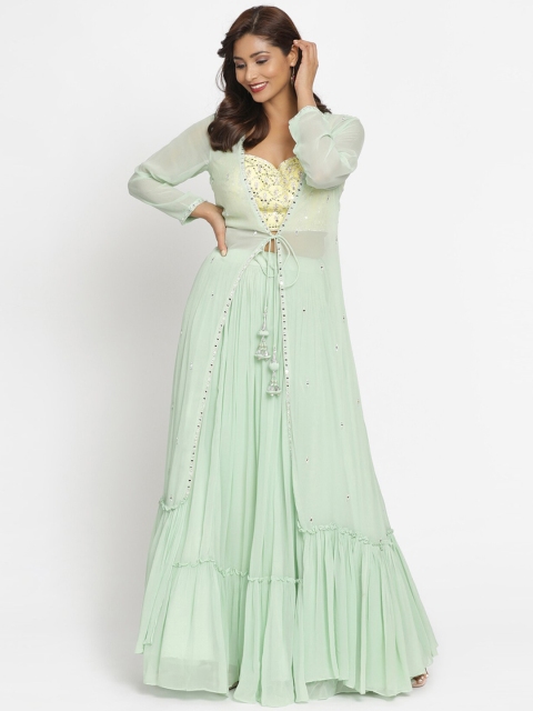 

Koskii Green & Yellow Embellished Ready to Wear Lehenga & Blouse with Dupatta