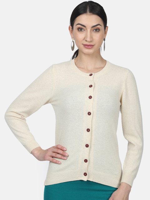 

Monte Carlo Women Cream-Coloured Solid Woollen Cardigan