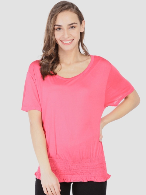

GAP Women Pink Short Sleeve Smocked Hem Top