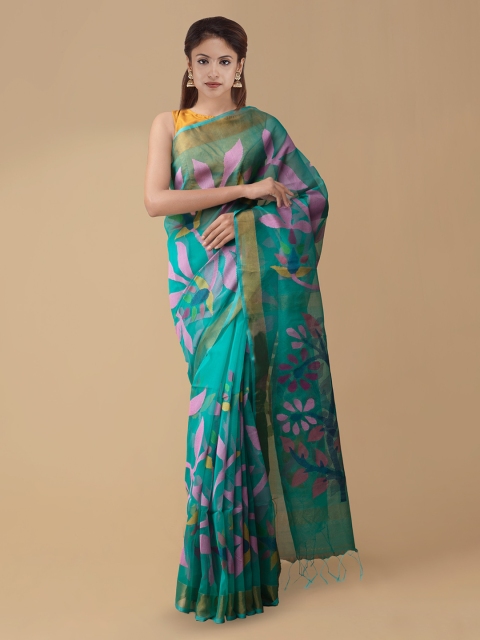 

Unnati Silks Blue Silk Cotton Woven Design Maheshwari Handloom Saree