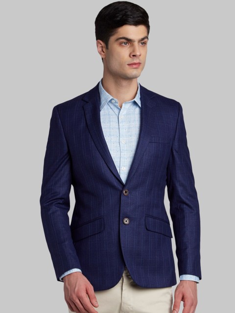 

Parx Men Blue Checked Single-Breasted Blazer