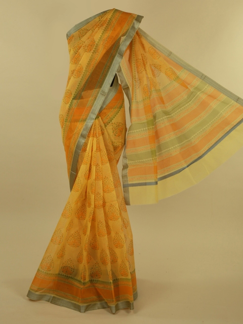 Pothys Yellow Striped Supernet Saree