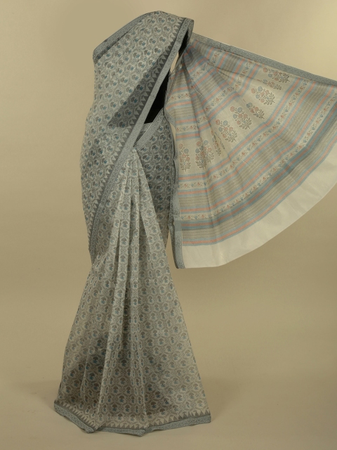 

Pothys Cream-Coloured & Green Supernet Woven Design Saree