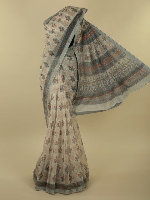 

Pothys Off-White Printed Supernet Saree