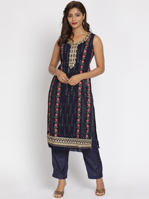 

Koskii Women Navy Blue Embroidered Unstitched Dress Material