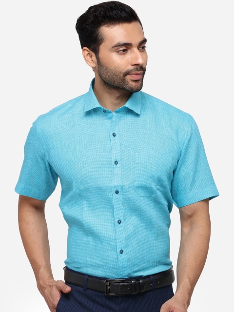 

JADE BLUE Men Blue Regular Fit Self Design Casual Linen Shirt