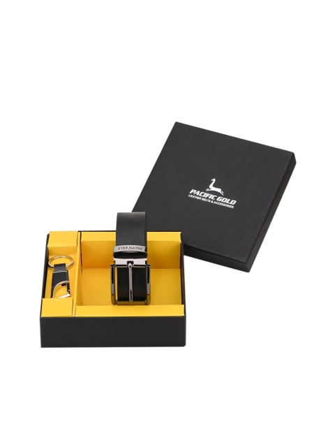 

Pacific Gold Men Black & Silver-Toned Genuine Leather Accessory Gift Set