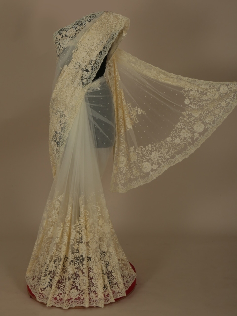 

Pothys Cream-Coloured Embroidered Jute Silk Saree