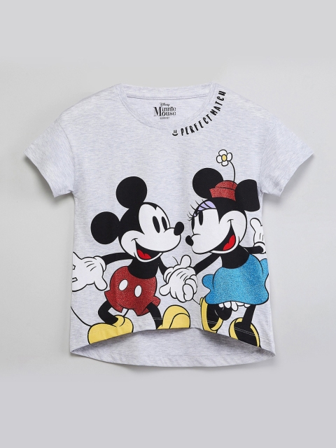 

max Girls Grey Melange Printed V-Neck T-shirt