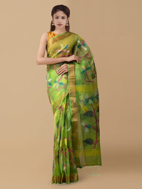 

Unnati Silks Green Woven Design Maheshwari Saree