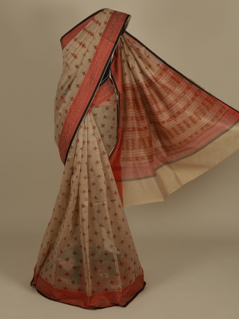 

Pothys Cream-Coloured Printed Supernet Saree