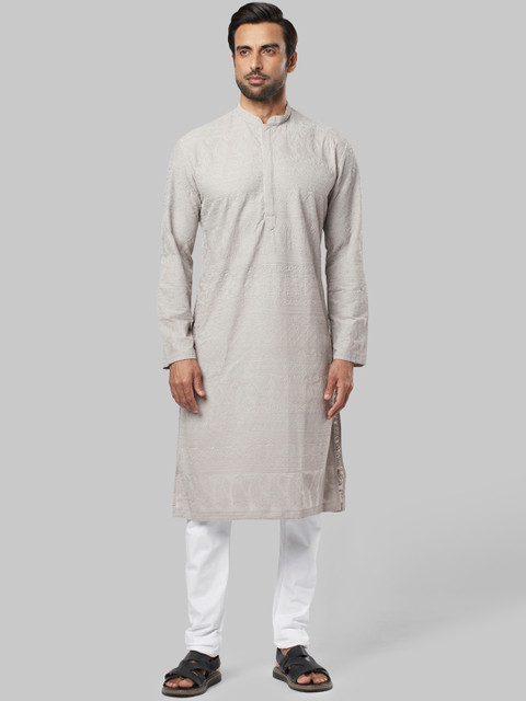 

Ethnix By Raymond Men Grey Ethnic Motifs Embroidered Kurta