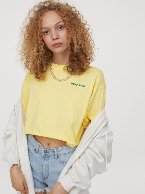 

H&M Women Yellow Cropped T-shirt