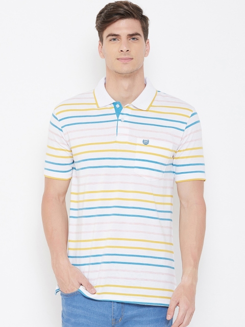 

Duke Men White Striped Polo Collar T-shirt