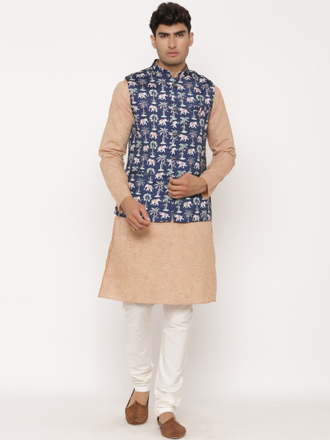 

Tistabene Men Navy Blue Printed Nehru Jacket