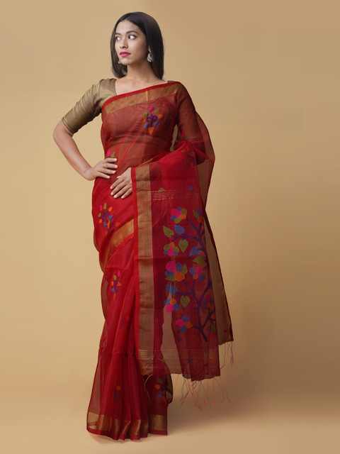 

Unnati Silks Red Embroidered Maheshwari Saree