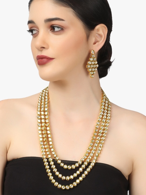 

Adwitiya Collection 24kt Gold-Plated Pearl Studded Layered Statement Jewellery Set