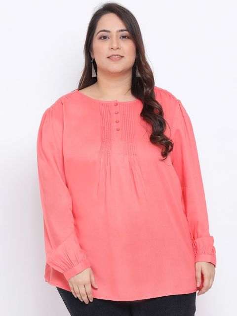 

Oxolloxo Women Coral Pink Plus Size Solid Top