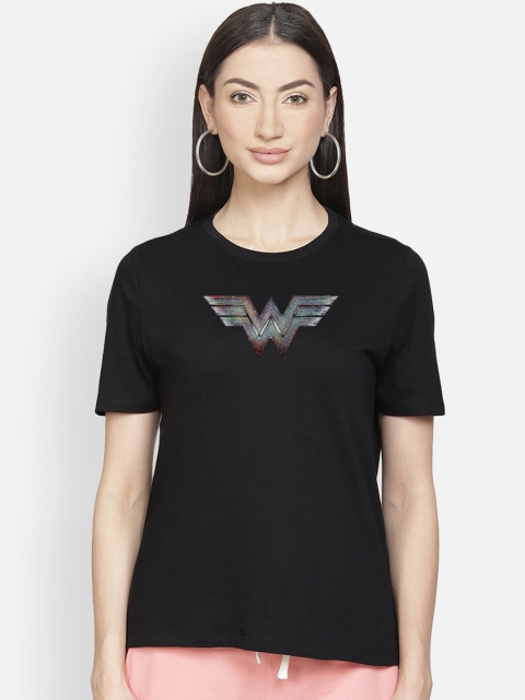 

Free Authority Women Black Wonder Woman Printed Round Neck Cotton Pure Cotton T-shirt