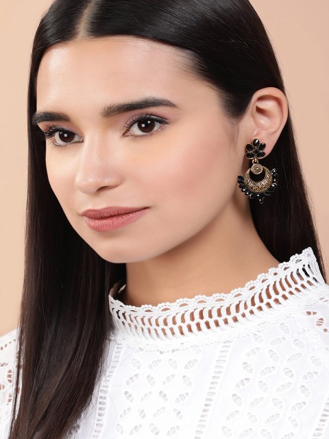 

Rubans Gold-Plated Handcrafted Oxidised Contemporary Drop Earrings