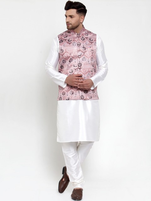 

Jompers Men Pink & Off-White Solid Kurta with Pyjamas