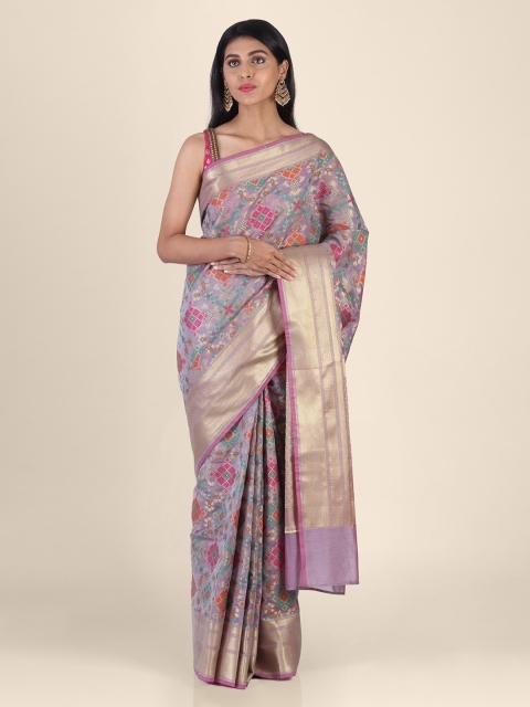Shruti and Mangaaysh Mauve Silk Blend Handloom Woven Design Banarasi Saree