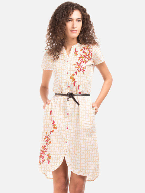 

Karigari Women Cream-Coloured Printed Shirt Dress