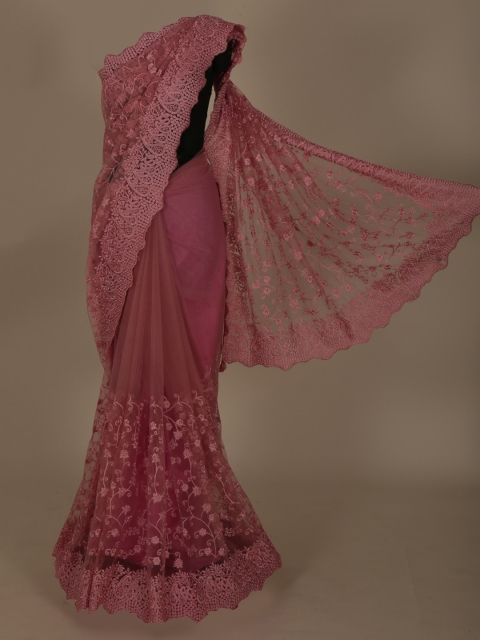 

Pothys Pink Embroidered Jute Silk Saree