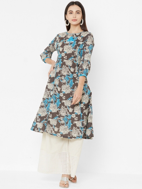 

FASHOR Women Grey Printed Anarkali Kurta