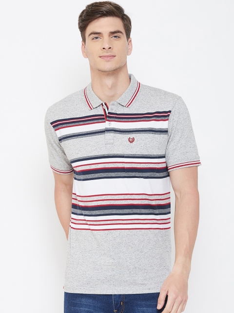 

Duke Men Grey Striped Polo Collar T-shirt