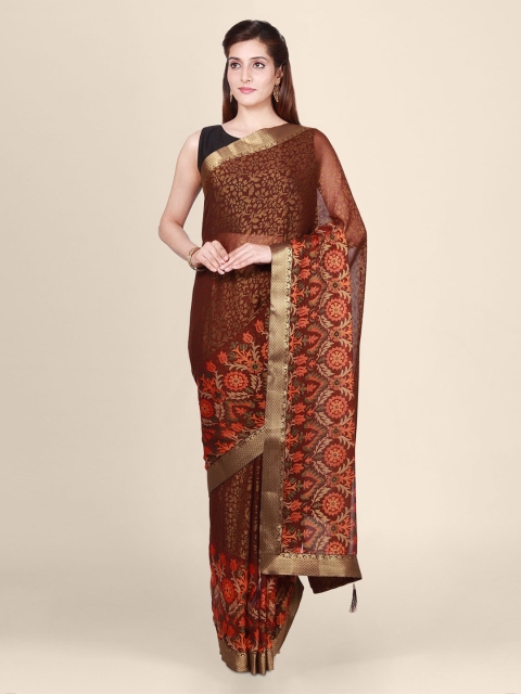 

CLAI WORLD Brown Printed Brasso Saree