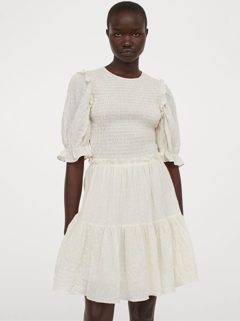 

H&M Women White Solid Smocked Dress