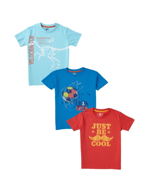 

Cub McPaws Boys Multicoloured Pack of 3 Printed Round Neck T-shirt, Multi