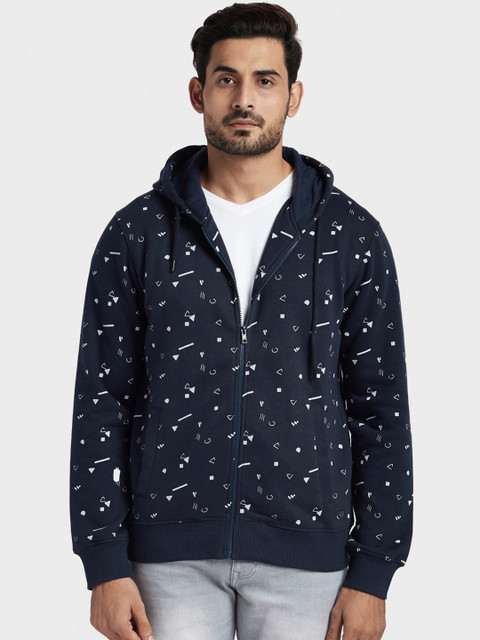 

ColorPlus Men Blue Printed Hooded Sweatshirt