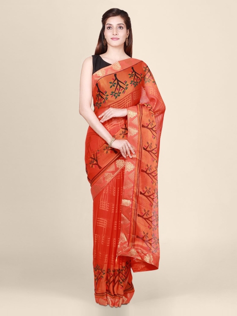 

CLAI WORLD Orange Printed Brasso Saree