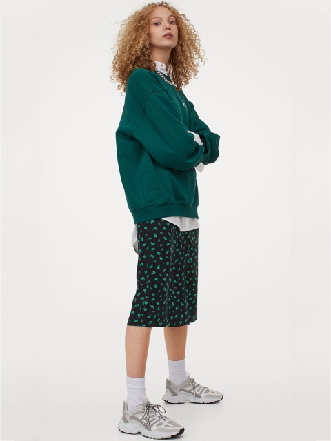 

H&M Women Black & Green Floral Print Patterned Skirt
