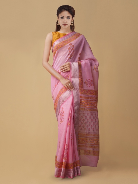 

Unnati Silks Pink Printed Pure Linen Saree