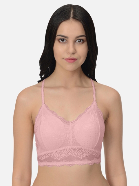 

mod & shy Women Pink Self Design Non-Wired Lightly Padded Bralette Bra MS229
