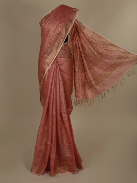

Pothys Pink Embellished Linen Blend Saree