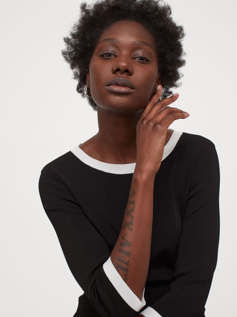 

H&M Women Black Solid Fine-Knit Dress