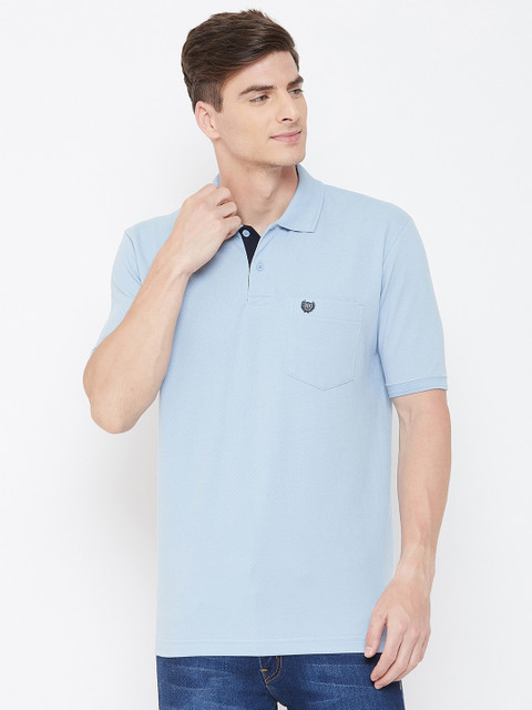 

Duke Men Blue Solid Polo Collar T-shirt