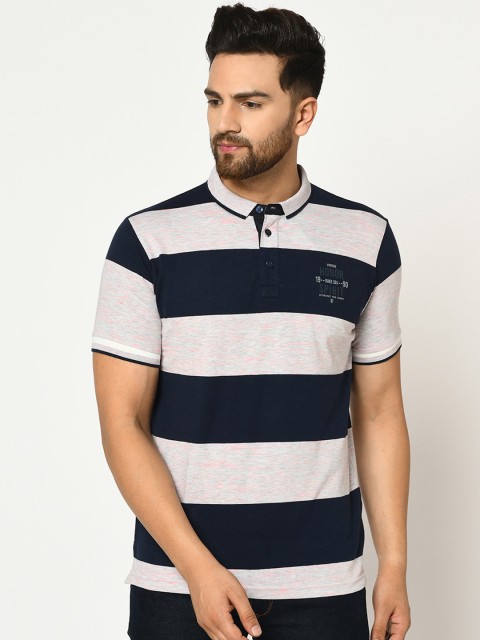 

Duke Men Blue Striped Polo Collar T-shirt