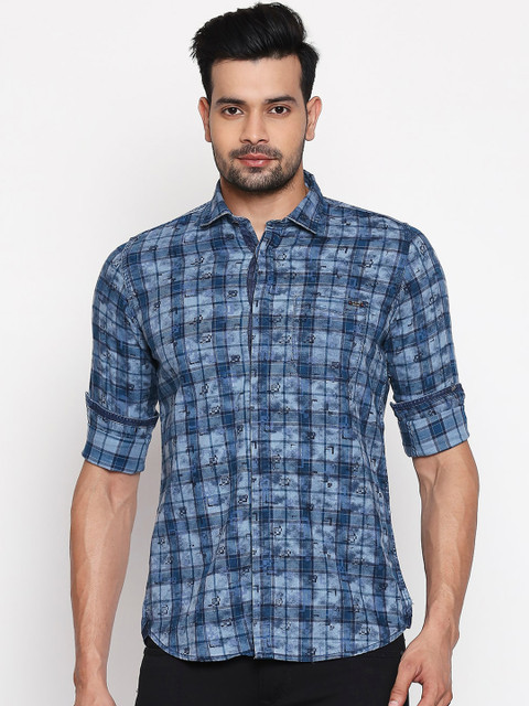 

Lawman pg3 Men Blue Regular Fit Checked Casual Shirt