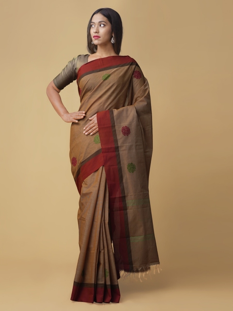 

Unnati Silks Brown Solid Pure Cotton Saree