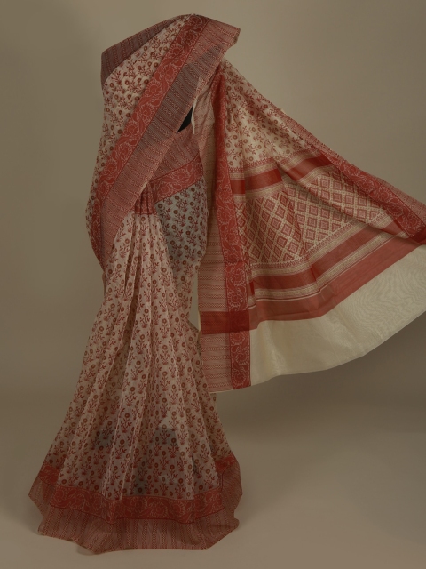 

Pothys Cream-Coloured & Brown Supernet Printed Saree