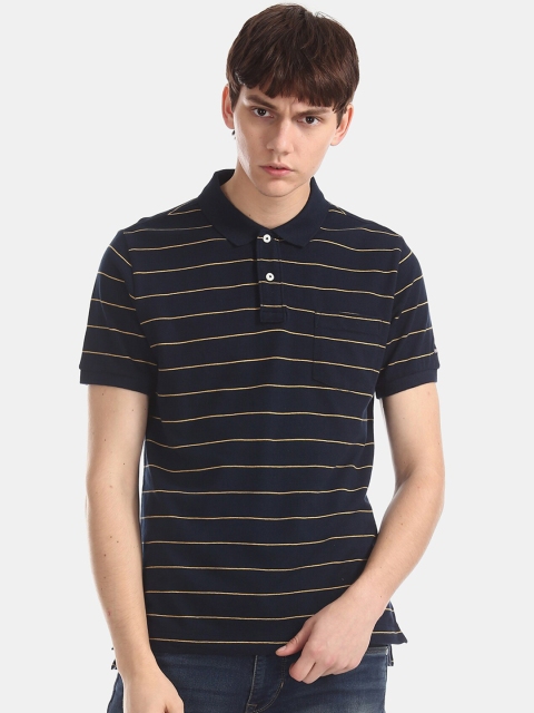

Arrow Men Blue Striped Polo Collar Pure Cotton T-shirt