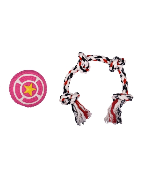 

Poochles Pie Latex & Four Knot Rope Combo Dog Toys, Pink