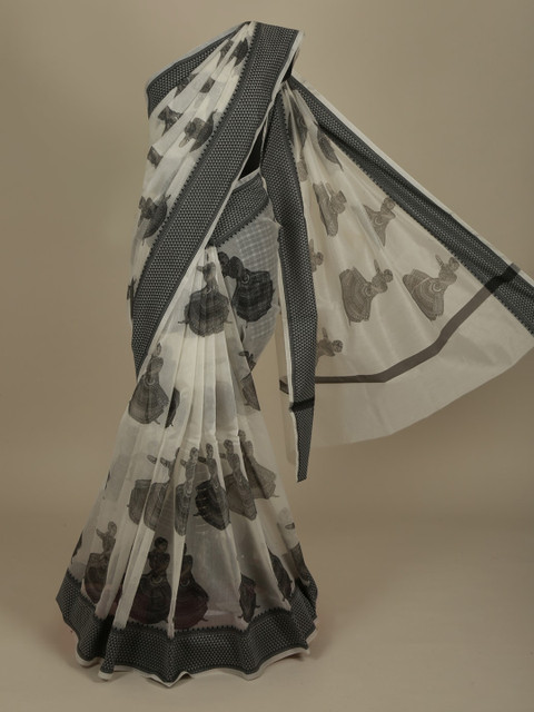 

Pothys White & Black Supernet Printed Saree